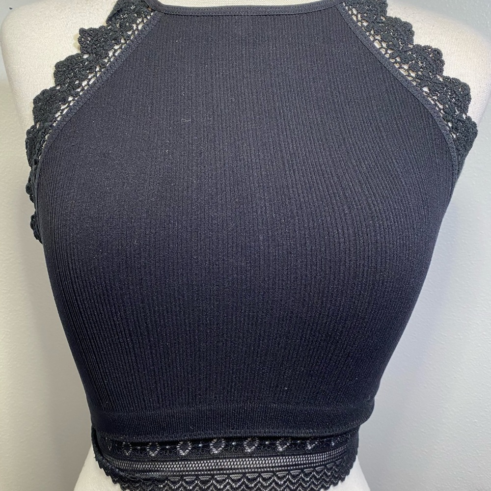 High Neck Crochet Lace Trim Bralette